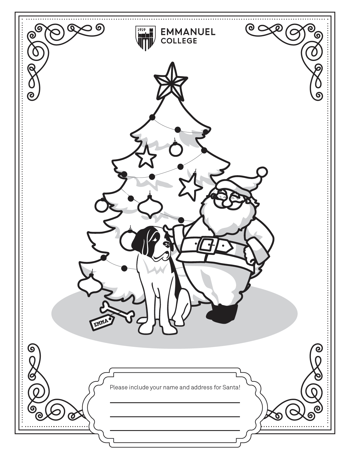 Christmas Coloring Page & Postcards from Santa   Emmanuel College ...