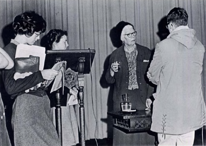 Dorothy Day Lecturing on the Emmanuel College Campus - Epilogue Yearbook 1964